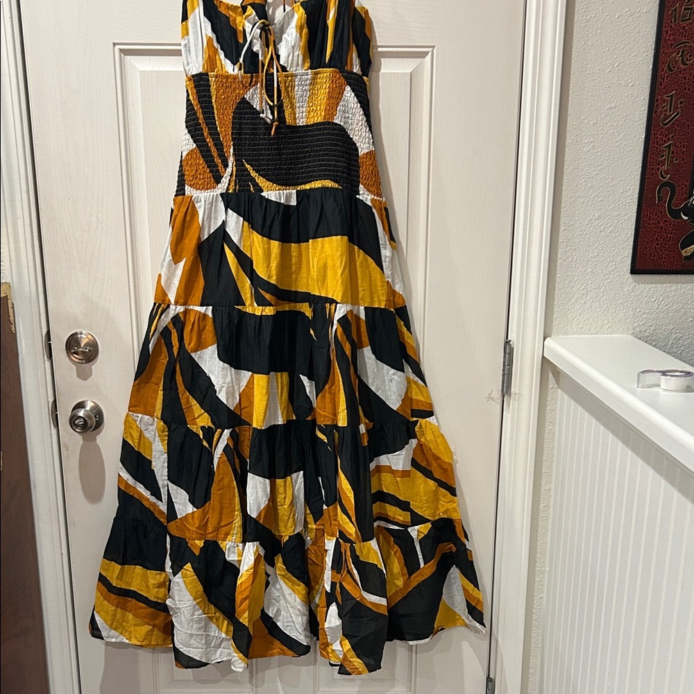 Anthropologie Black and Yellow Maxi Dress